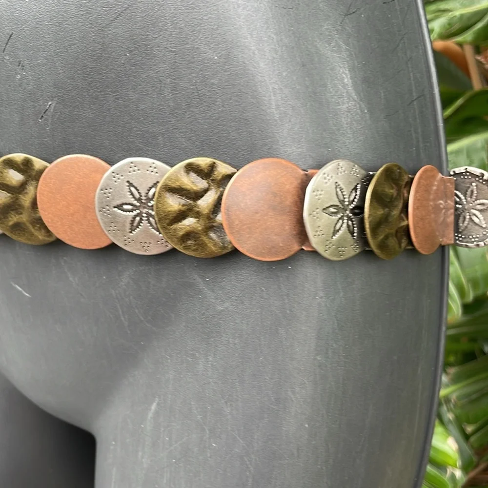 Copper gold and silver coin disc belt
